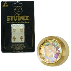 STUDEX Rock crystal studs gold - large bezel
